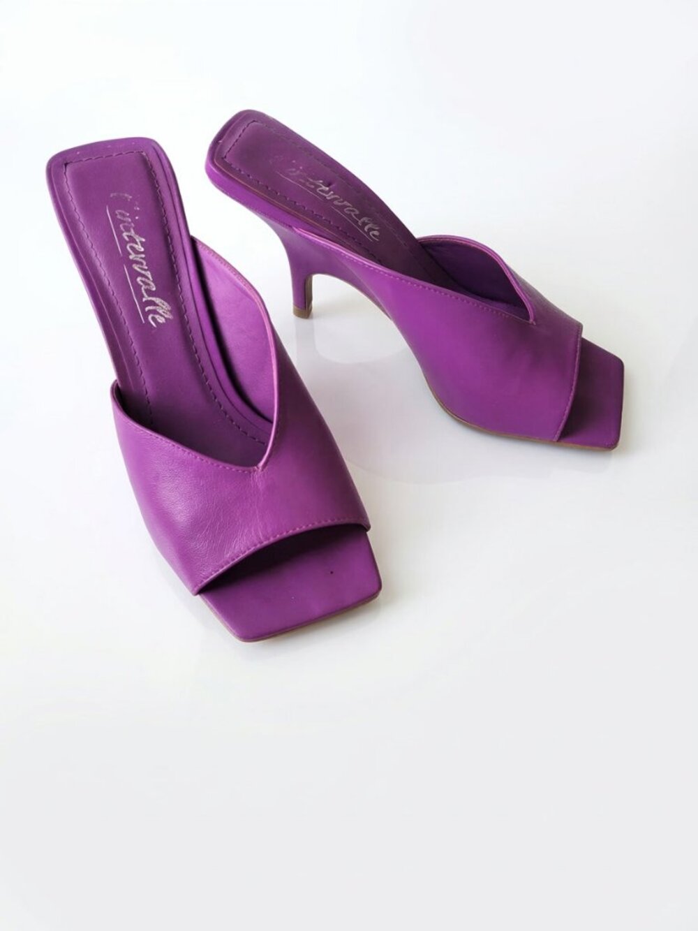 L'Intervalle Feminine Genuine Leather Mules Purple Size 8
